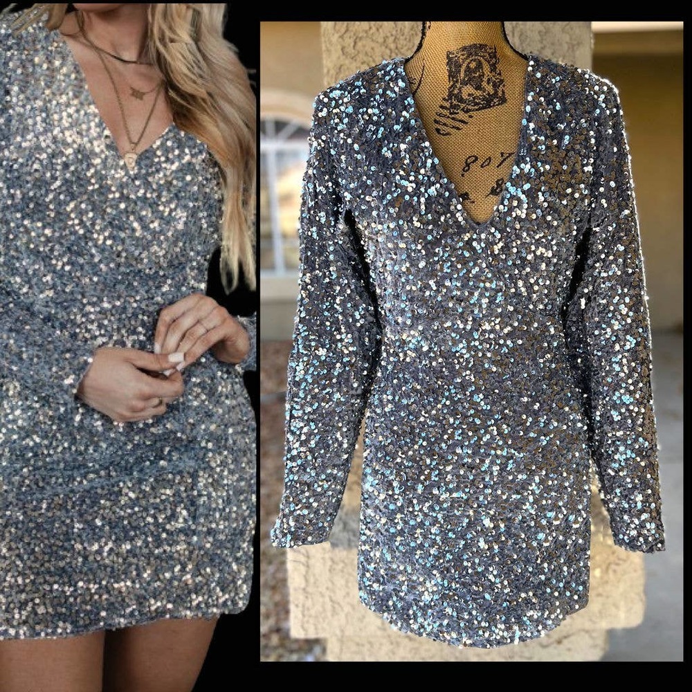 Sequin over Velveteen Mini Dress Size S